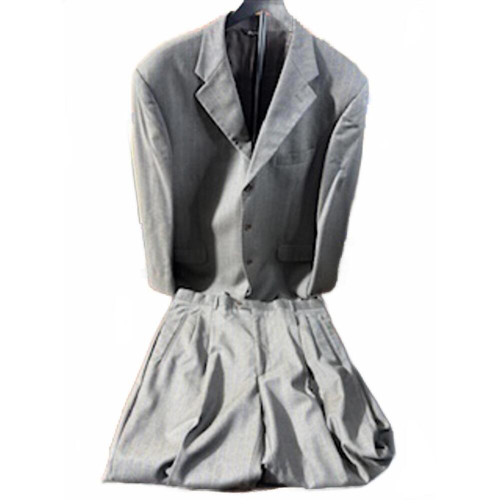 Men's Gray Pin Striped Suit Zanieri 100% Wool Super‎ 110's Italy Size 44R W38